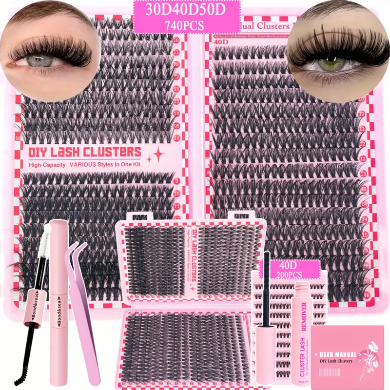 Eyelash Extension Equipment - 740/200 pezzi Kit estensione ciglia cluster,